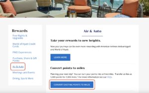 Access The Air & Auto Section Of The World Of Hyatt Redemptions